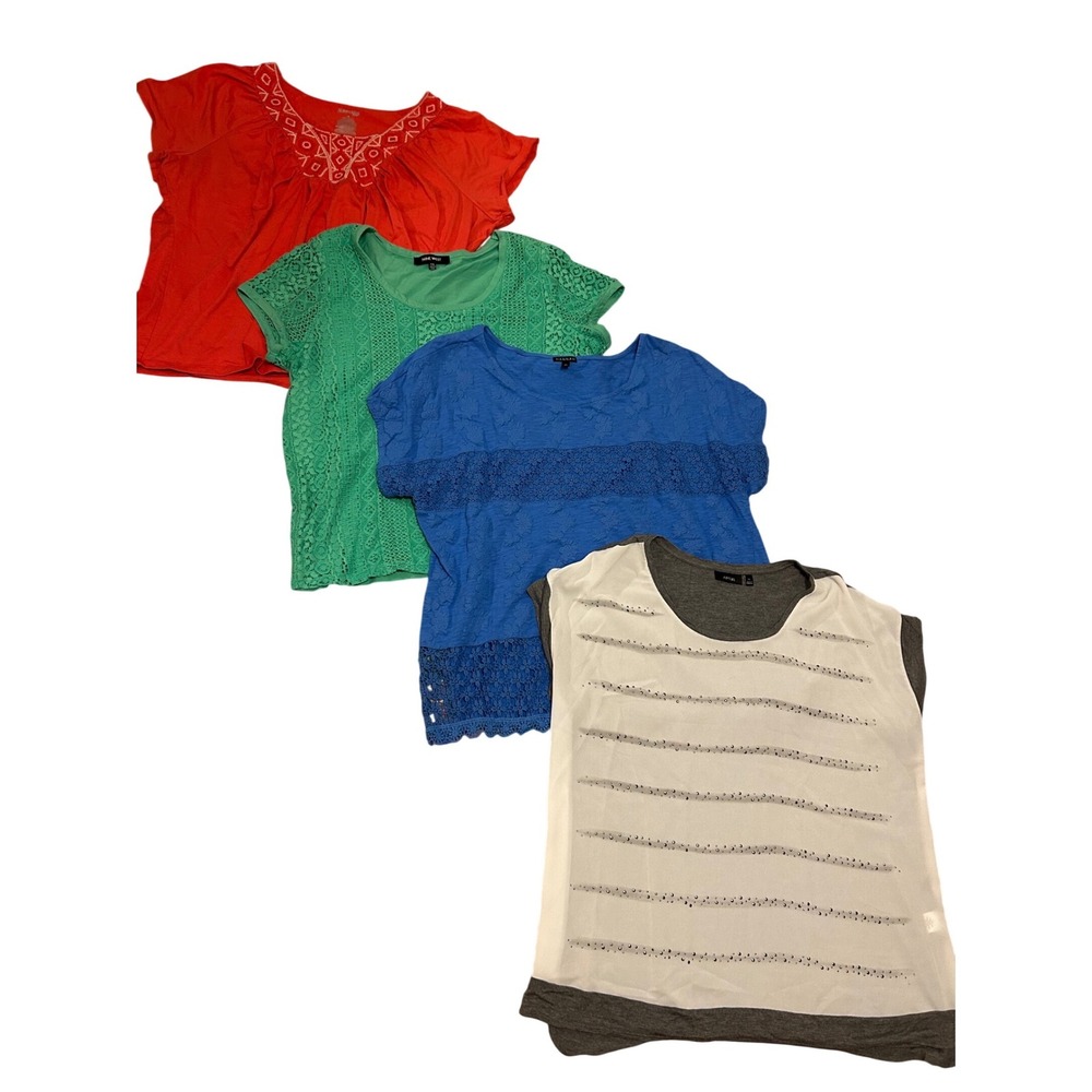 Bundle of 4 XL 1X summer tops‎ blue green coral gray white mature short sleeve